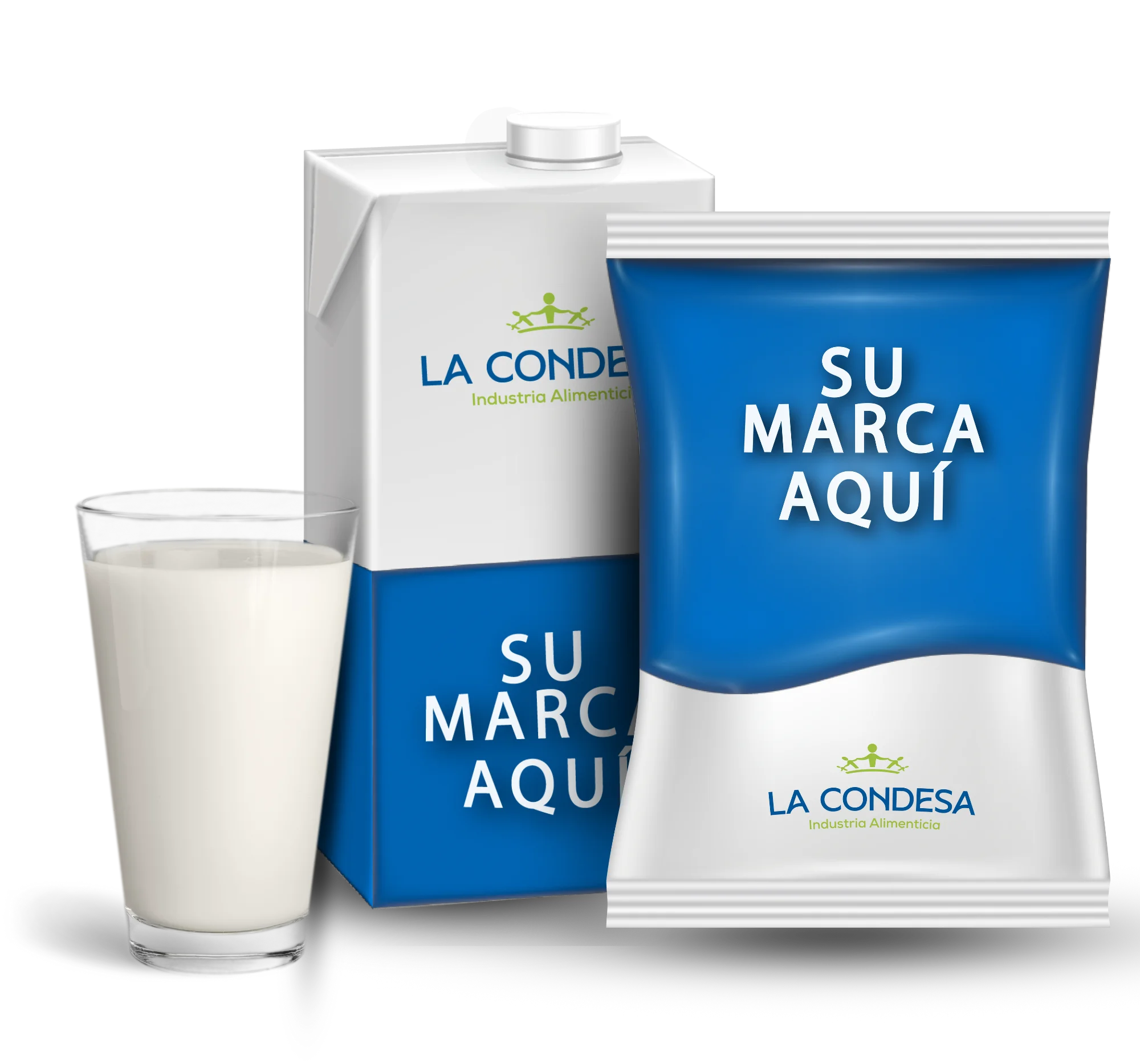 Funda y Cajas de leche fresca La Condesa junto a productos derivados.